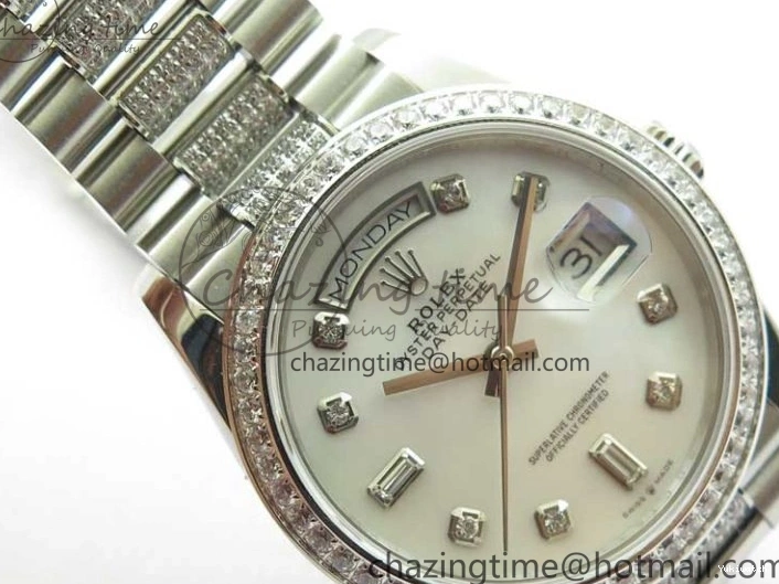 President Dial Crystal SS White Crystal Bracelet MOP on Best SS 128239 Edition Day-Date 36mm Marker A2836 BP 0117